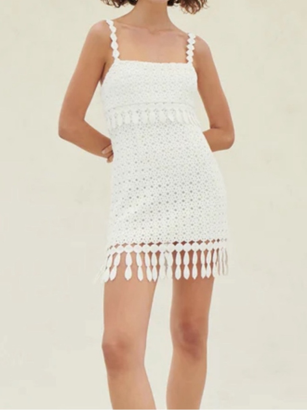 SAYLOR White Crochet Tassel Mini Dress
